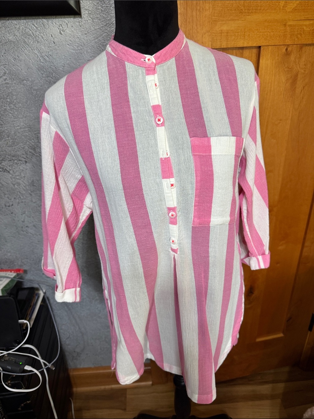 Maeve by Anthropologie Pink & White Striped Tunic Top